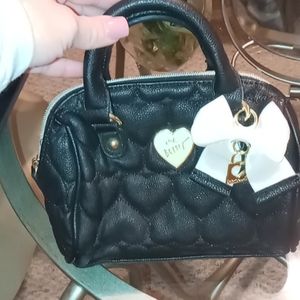 Black Quilted Handbag with Bow Accent